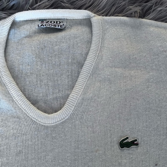 Lacoste Izod Sweater Gator Patch Ivory V Neck Vintage 90s Tennis Preppy Mens L - Picture 10 of 10